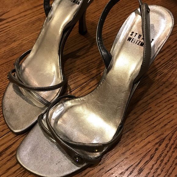 Stuart Weitzman Silver Leather Heels - Picture 1 of 5